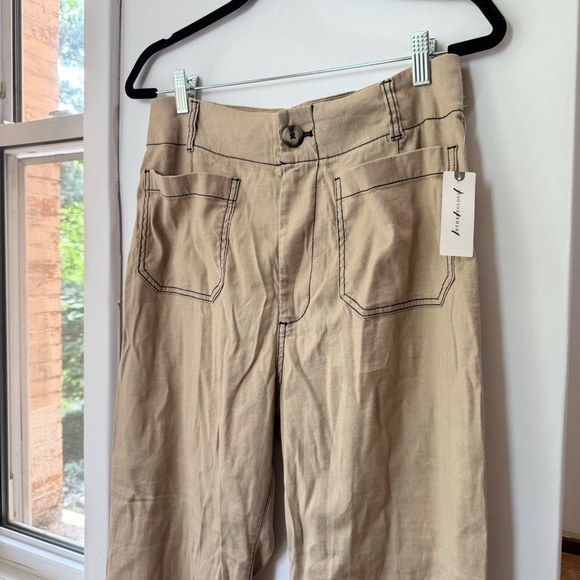 Anthropologie The Colette Linen Pants Wide Leg Contrast Maeve Khaki Tan 32 - Picture 6 of 10